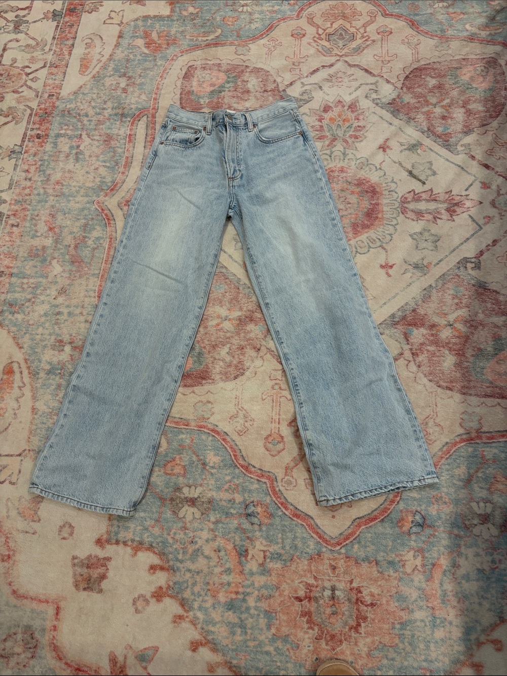 Denim Forum by Aritzia The Farrah High-Rise Wide-Leg Jeans Blue Light Wash - Picture 1 of 7